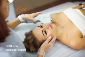 Woman having Hi-Fu to reduce wrinkles Hampshire.