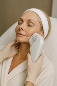 Woman receiving HIFU non surgical facelift treatment Hampshire