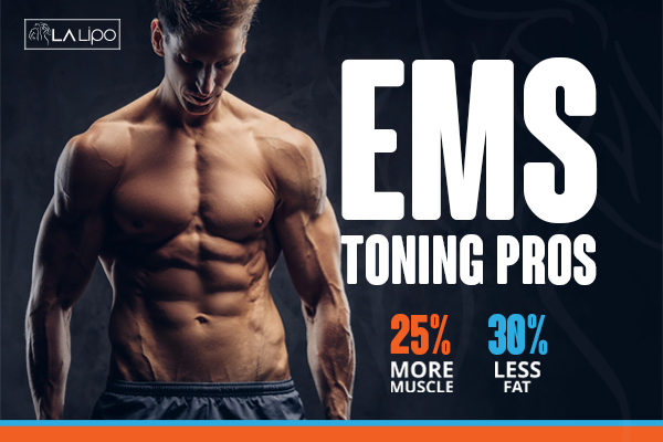 Graphic of man with toned body showing the benefits of LA-EMS Body Sculpting Hampshire treatment