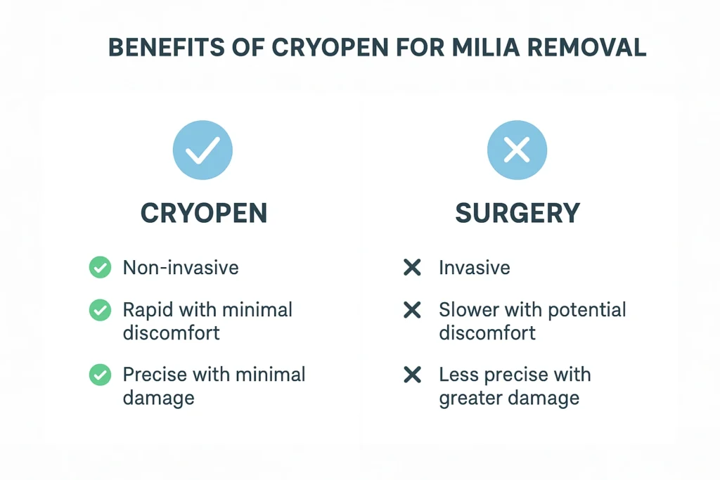 Benefits of cryopen for milia removal Hampshire compared to surgical treatments.