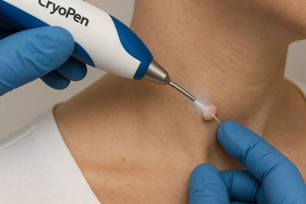 Person receiving cryotherapy Hampshire for skin tag removal