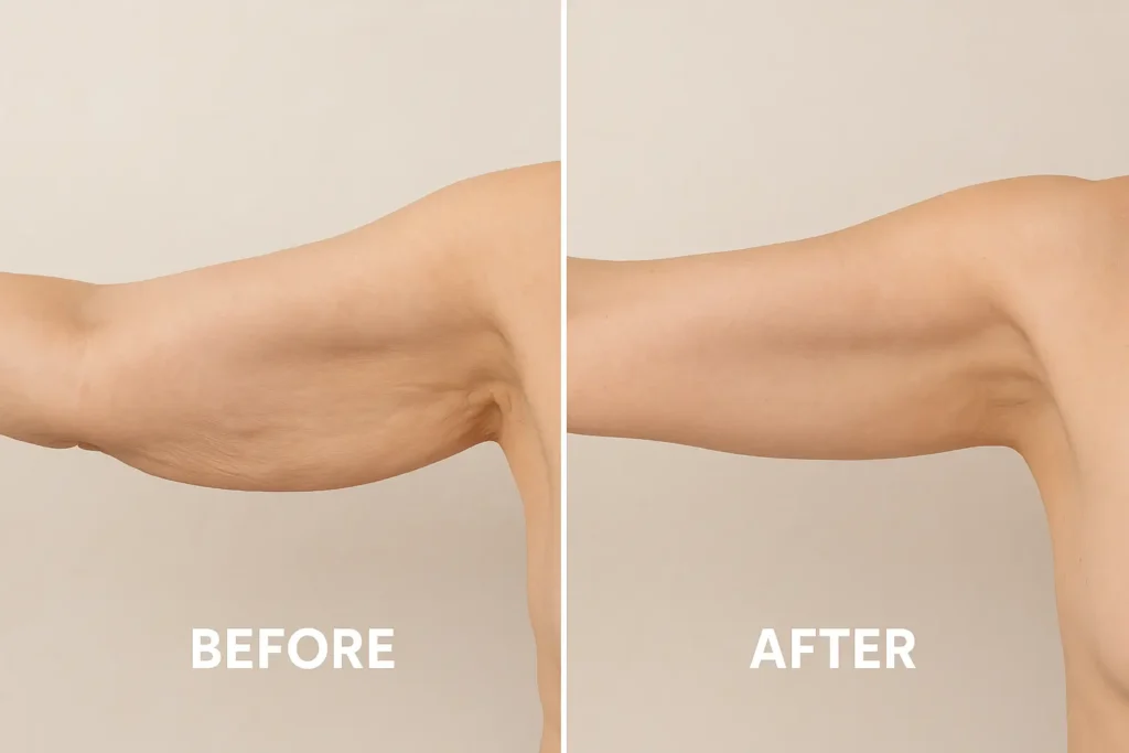 Picture of LA LIPO Hampshire before and after results of skin tightening treatment on the upper arms.